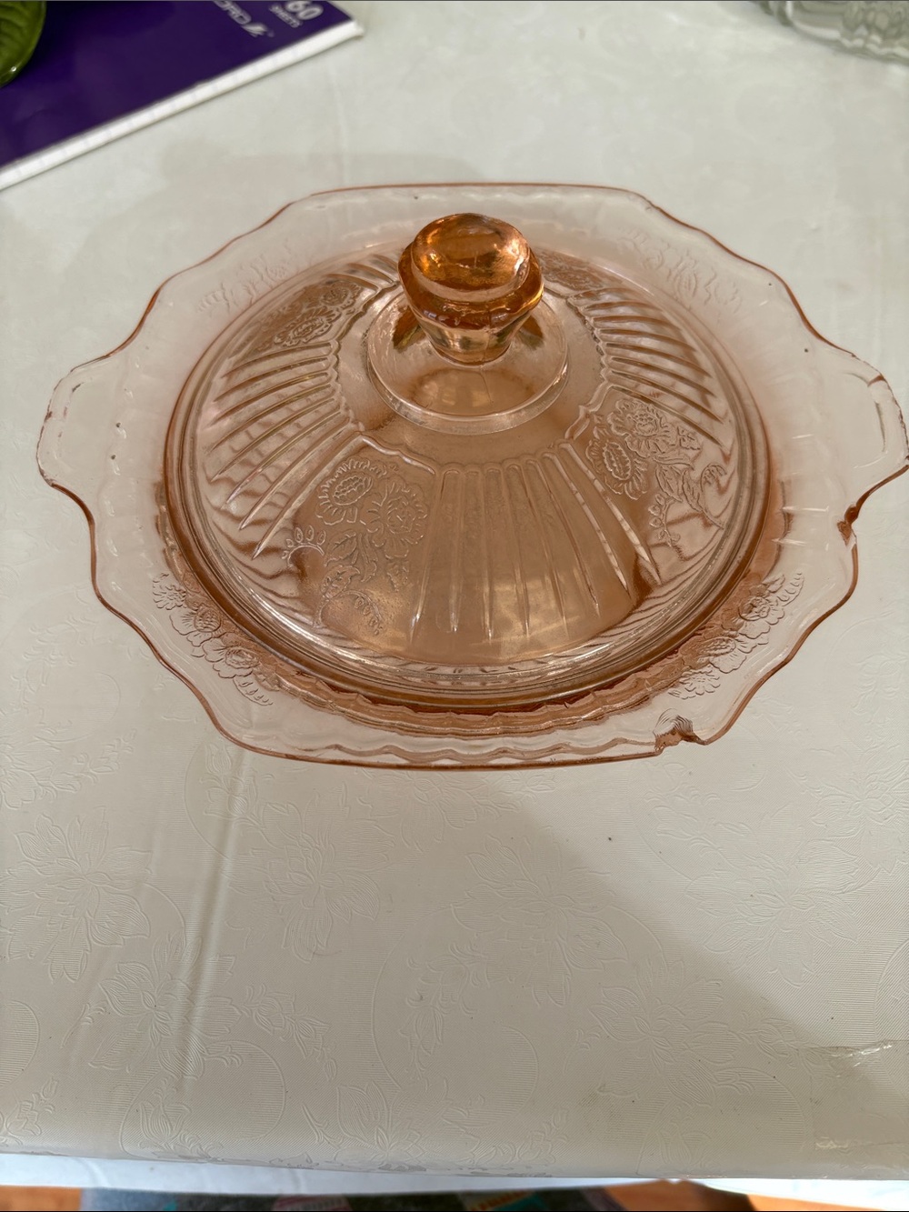 Vintage Pink Mayfair Depression Glass Covered Dish
